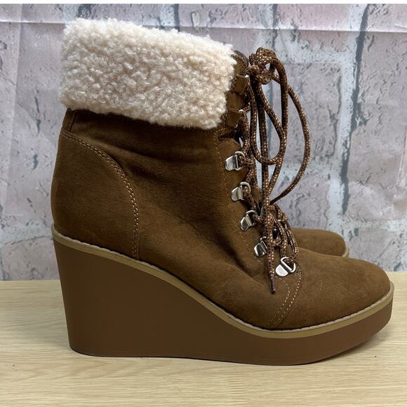 Portland Boot Company Womens Shearling Trim Lace Up Wedge Bootie Size 9M - Picture 1 of 9